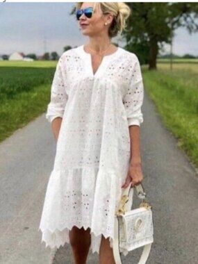 Zara White Cotton Openwork Embroidered Eyelet Dress Small